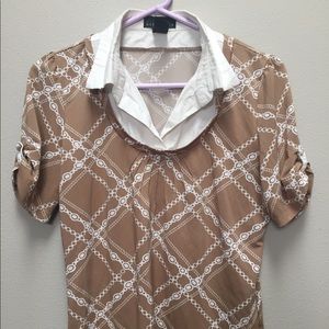 Attention Blouse Size M Brown Short Sleeve Collar